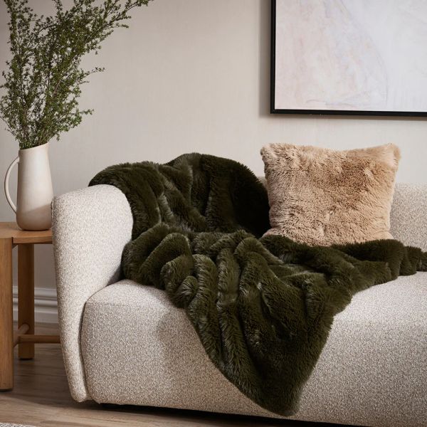 Baya Faux Fur Throw Pele Seaweed | Allium Interiors