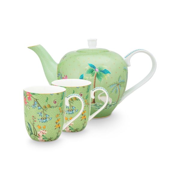 Pip Studio Jolie Flowers Green Tea Set Small | Allium Interiors