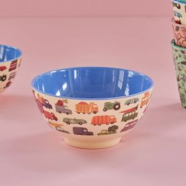 Rice Melamine Bowl Two Tone Happy Cars