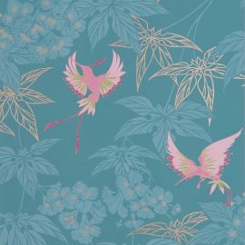 Osborne & Little Wallpaper Grove Garden Teal With Pink