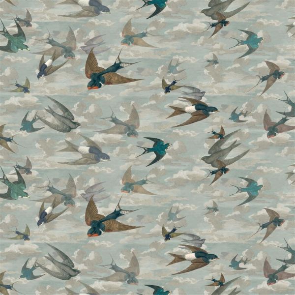 John Derian Fabric Chimney Swallows Sky Blue | Allium Interiors