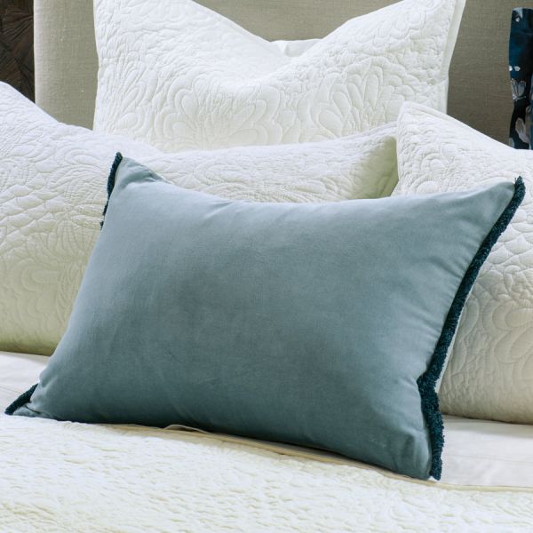 Bianca Lorenne Frangia Smoke Blue Cushion | Allium Interiors