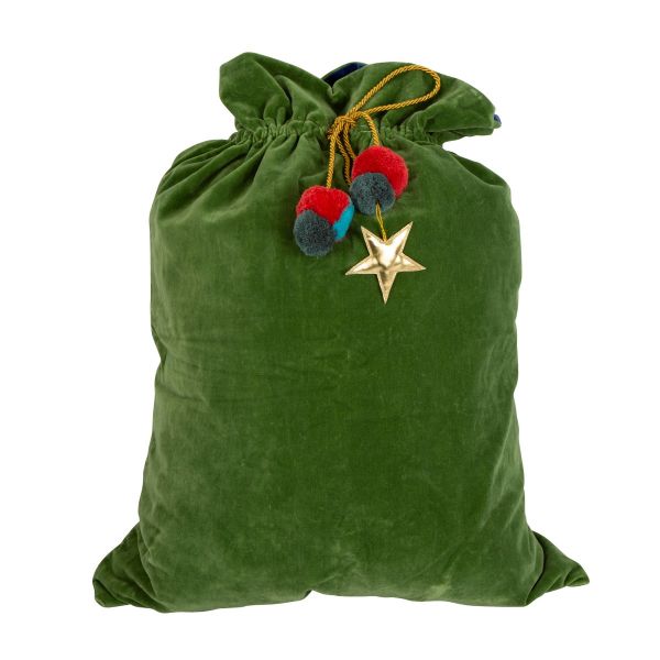 Vixen & Velvet Christmas Sack Green Velvet | Allium Interiors