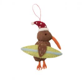 Pashom Christmas Decoration Kiwi With Green Surfboard