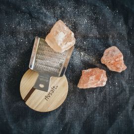 Rivsalt Original Himalayan Salt Grater and Oak Stand