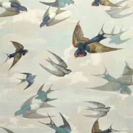 John Derian Wallpaper Chimney Swallows Sky Blue